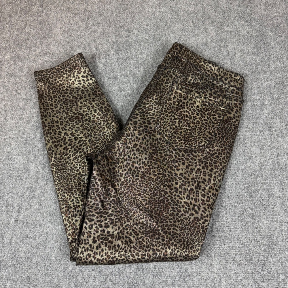 Baccini Womens Metallic Gold Leopard Print Skinny Pants Stretch Size 12 NWT